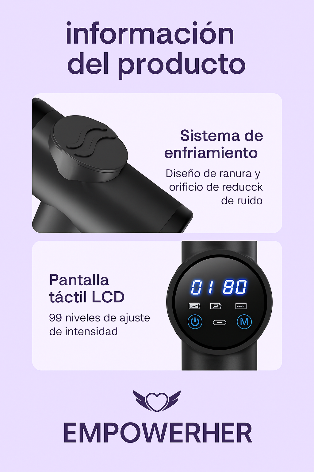 💜 Pistola de Masaje EmpowerHer™ – Alivio Muscular Instantáneo & Relax Total